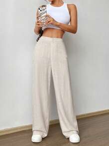 SHEIN EZwear Plus Size Apricot Sheer Casual Pants, Versatile - Apricot - View 3