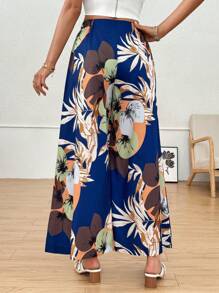 SHEIN Clasi Pantalones anchos y holgados de estampado de plantas tropicales para mujer, adecuados para vacaciones