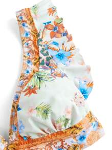 Swim Oasis Women's Summer Floral Ruffle Bikini Set With Cover-Up Sarong Skirt - Orange - View 4