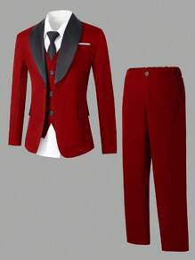 SHEIN Set de 3 piezas para niño preadolescente tipo caballero: Blazer informal + chaleco + pantalones, Vestido formal elegante para fiesta de cumpleaños, boda, bautizo, aniversario, ceremonia de graduación