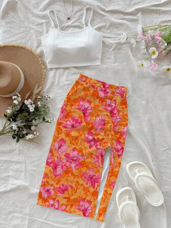 Soleia Ensemble jupe et short décontracté pour femmes, avec taille à cordon et fente latérale élevée, convient pour les vacances, l'été, dans un style rétro vintage, décontracté, sexy, mignon, Y2K coconutgirl, bohème, festival de musique, adapté pour l'été