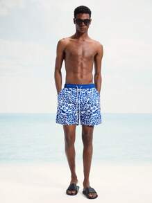 Surfspeed Men's Leopard Print Beach Shorts, Casual Holiday Style - Blue - View 4