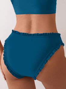 SHEIN Swim Women's Plain Color Ruffle Edge Sexy Bikini Bottom - Teal Blue - View 2