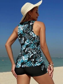 Swim Lushoire 女士热带印花比基尼套装 - 黑色 - 查看 2