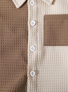 Vintaside Kids 男婴装饰贴袋翻领短袖开衫和短裤套装 - 卡其色 - 查看 7