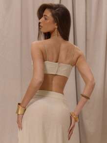 MUSERA Thin Strap Textured Crop Top Only Spring Vacation Holiday Elegant Beachwear Boho Romantic Linen Feel Elegant, - Mint Green - View 3