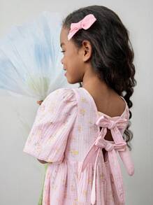 Maija Kids Maija Kids Young Girl Ditsy Floral Loose Casual Puff Sleeve Square Neck Dress - Pink - View 4
