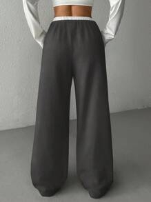 SHEIN Tween Girls' Solid Color Straight Leg Casual Knit Pants