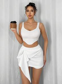 Breezaya Women's Elegant Solid Color Ruffled Mini Skirt, Summer - White - View 4