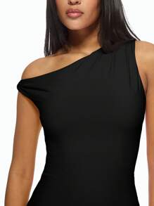 MISSGUIDED 单肩紧身迷你连衣裙，扭结肩带，适合夜店派对、晚宴等特殊场合，修身无袖连衣裙 - 黑色 - 查看 4