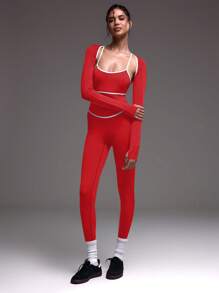 Musera Sport 对比色缝线吊带圆领修身连体衣 紧身衣、板网球、网球、匹克球健身房