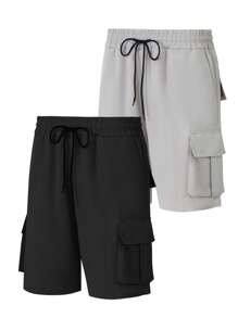 Manfinity Homme 2pcs Plus Size Men's Solid Color Casual Shorts, Minimalist Design Suitable For Summer - Multicolor - View 1