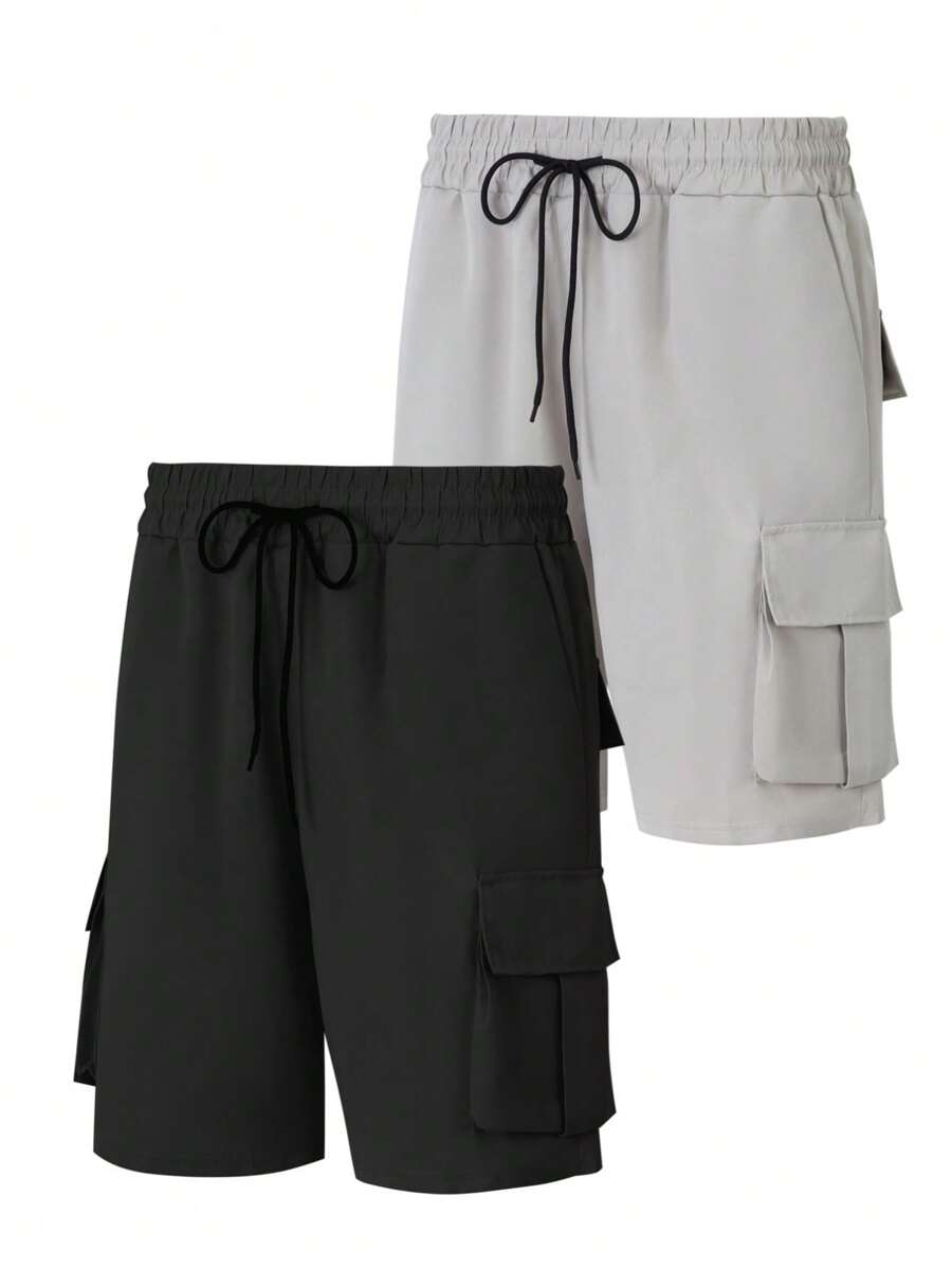 Manfinity Homme 2pcs Plus Size Men's Solid Color Casual Shorts, Minimalist Design Suitable For Summer - Multicolor - View 1