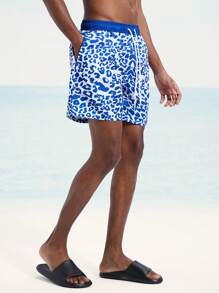 Surfspeed Men's Leopard Print Beach Shorts, Casual Holiday Style - Blue - View 6