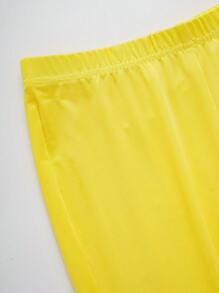EMERY ROSE Set de 2 piezas de Top de manga larga de cuello redondo y pantalones de largo completo de unicolor para mujer - Amarillo - Ver 5