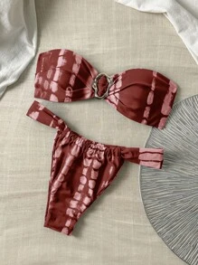 Swim Chiccia Women Sexy Metallic Bandeau Bikini Set With Random Print, Spring Break Design For Summer Beach Vacation - Multicolor - View 1