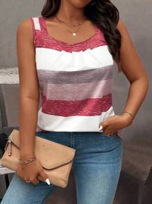 EMERY ROSE Plus Size Women Casual Contrast Stripe Tank Top - Multicolor - View 4