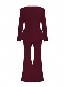 SHEIN Clasi Plus Size Women Rose Decor Two Pieces Set, Three-Quarter Sleeve Blazer And Contrasting Color Pants, Elegant Office Wear - Multicolor - View 2