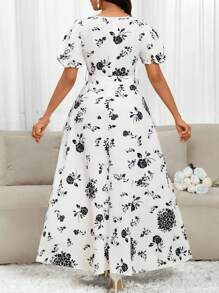 SHEIN Lady Wiosenne i letnie eleganckie sukienki dla kobiet Letnia sukienka Suknia dla gości weselnych Kobiety Wakacyjne ślubne letnie sukienki dla kobiet Sukienki urodzinowe dla kobiet Białe sukienki dla kobiet Letnie stroje dla kobiet Wakacyjne stroje Kobieta Czarno-biały kwiatowy wzór Bufiaste rękawy Koronkowe wzory Sukienki - Czarne i Białe - Zobacz 2