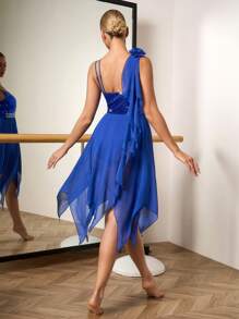 Dansine Sequin Patchwork Jellyfish Tail Asymmetrical Hem 3D Floral - Blue - View 2