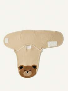 Cozy Pixies 1pc Soft And Skin-Friendly Khaki Baby Swaddle With Teddy Bear Embroidery Patch, Single Layer - Khaki - View 3