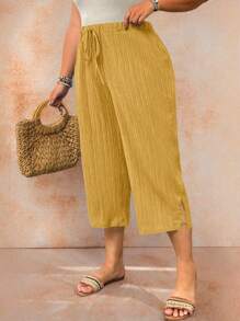 EMERY ROSE Pantalones de unicolor de talla grande, estilo sencillo y elegante, apropiados para el verano - Amarillo - Ver 1