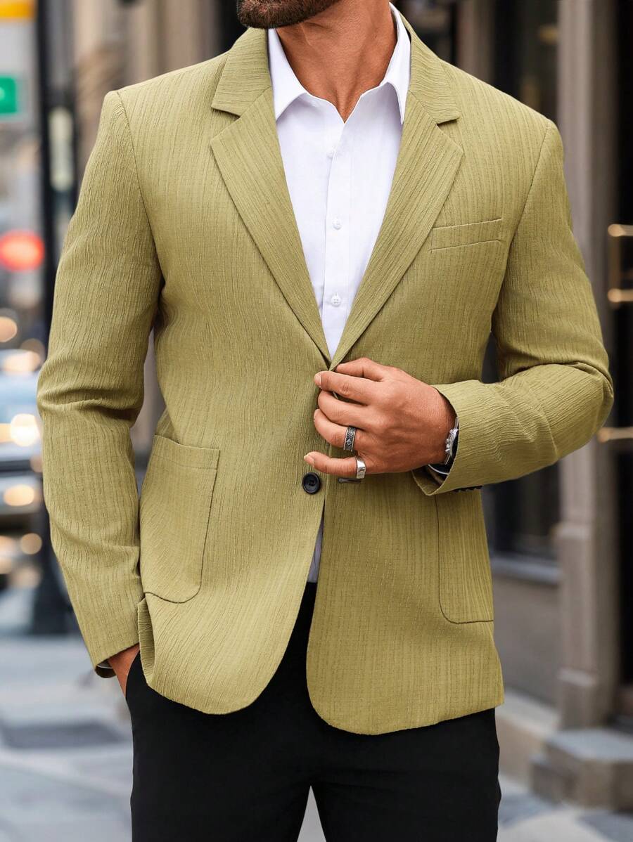 Manfinity Mode Herren Sakko Einfarbig mit Kragen, Langarm Business Reise Anzug, Herren Einfarbiges einfaches Langarm Anzugjacke für den täglichen Gebrauch, geeignet für Partys