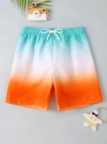 Pantalones Cortos De Natación De Cintura Con Cordón Y Degradado Para Niño En Edad Tweens