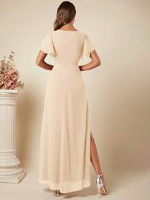 SHEIN Belle Elegant Solid Color Wrap-Around High Slit Long Bridesmaid Dress - Apricot - View 2