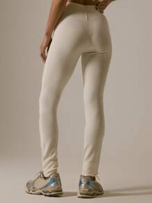 MUSERA Seam Detail Ribbed Leggings Vacation, Casual, Airport Thanksgiving - Cream - View 4