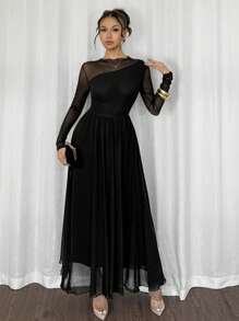 Firerie Abito lungo elegante da donna in in rete con schiena scoperta stile A-line, adatto per feste, festival musicali, estate