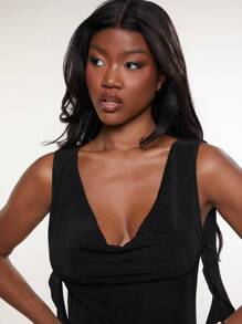 SHEIN Unity Salopetă cu guler înalt, fără mâneci, cu volane, pentru evenimente, concert, festival, brunch, vacanță, elegantă, birou, modestă, pentru Ziua Recunoștinței, Crăciun, Revelion, ținute pentru femei