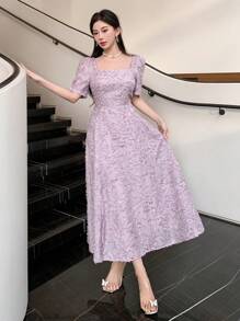 DAZY Women's Elegant Solid Color Textured Dress, Summer Prom Dress - Purple - View 4