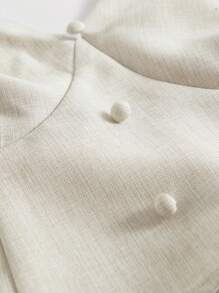 SHEIN MOD 亚麻色无袖束腰女士套装，毕业装，商务装，两件套裙，休闲女装，夏季两件套服装，亚麻套装 - 杏色 - 查看 3