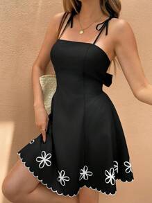 SHEIN Frenchy Đầm dài nữ, tối giản & thời trang phù hợp cho mùa hè - Đen và trắng - Xem 5