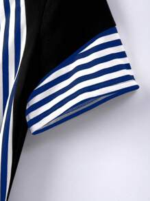 Linhara Camiseta informal para mujer de talla grande a rayas en negro y azul con contraste de color
