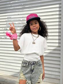 Coolane Kids 少女春夏街头风修身蝙蝠袖白色上衣，适合返校、热带度假和春假穿着。 - 白色 - 查看 6