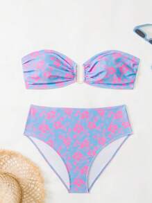 SHEIN Swim Curve 1 Set Women's Plus Size Random Print Casual Swimsuit - Black and White - View 6