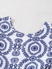 Mono ancho suelto con estampado de diseño de lazo para niñas - Multicolor - Ver 4