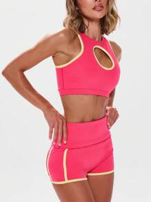 Musera Sport Foldover Waistband Contrast Trim Mini Booty Shorts, Active, Workout, Gym, Padel, Tennis, Pickleball Gym Fitness - Multicolor - View 6