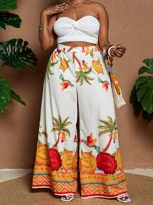 Maweii Plus Size Digitally Printed Wide Leg High Waist Elegant Vacation Pants Fall Cloth For Women - Multicolor - View 7