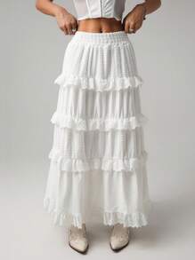 SHEIN ICON Damen Vintage-Spitze Saum Hohe Taille A-Linie Kuchenrock, Sommer