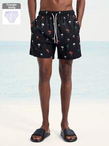 Manfinity Swimmode Men's Palm Tree Print Drawstring Waist Beach Shorts - Multicolor - View 1