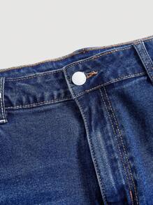 SHEIN MOD Quần short denim co giãn cỡ lớn cho nữ, rách, màu xanh lam giản dị - Rửa tối - Xem 4