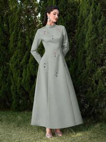 Modelyn Women's Elegant Diamond Decor Stand Collar Dress