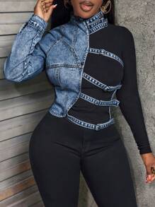 SHEIN Slayr Top de mezclilla ceñido de cuello alto para mujer