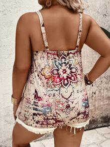 SHEIN Holidaya EMERY ROSE Blommigt tryckt ärmlös kamisole för damer Grafiska tröjor Damtopp - Aprikos - Visa 2