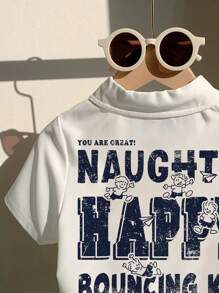 SHEIN Kleine Jungen Kinder lässiges einfaches Buchstaben Grafik lässiges bequemes Kurzarmhemd, geeignet für Frühling Sommer