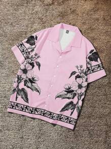 Manfinity RSRT Camisa informal de manga corta con botón único y estampado floral para hombres de talla grande