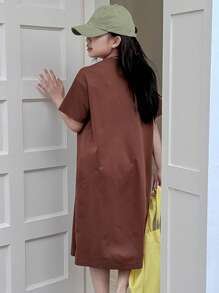 Dazy Kids Tween Girls Summer Round Neck Knitted Short Sleeve Dress - Coffee - View 5